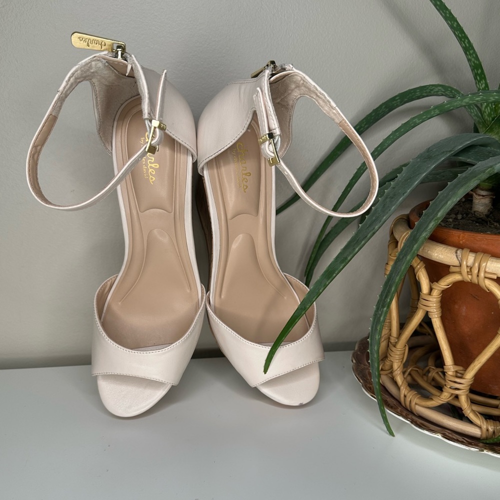 Charles by Charles David Lois Nude Cork Wedge Sandals Ankle Strap Platform 11M - Picture 6 of 15